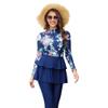 AWIBMK Women's Muslim Swimwear Long Sleeve Floral Print Ruffle Top Swim Pants Suit Modest Islamic Hijab Burkini Full Cover Swimsuit Ladies Beachwear Swimming Rash Guard A# Blue Flower XL view 1