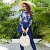 AWIBMK Women's Muslim Swimwear Long Sleeve Floral Print Ruffle Top Swim Pants Suit Modest Islamic Hijab Burkini Full Cover Swimsuit Ladies Beachwear Swimming Rash Guard A# Blue Flower XL view 4
