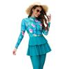 Women's Muslim Swimwear Long Sleeve Floral Print Ruffle Top Swim Pants Suit Modest Islamic Hijab Burkini Full Cover Swimsuit Ladies Beachwear Swimming Rash Guard A# Green Flowers 3XL view 1