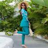 Women's Muslim Swimwear Long Sleeve Floral Print Ruffle Top Swim Pants Suit Modest Islamic Hijab Burkini Full Cover Swimsuit Ladies Beachwear Swimming Rash Guard A# Green Flowers 3XL view 4