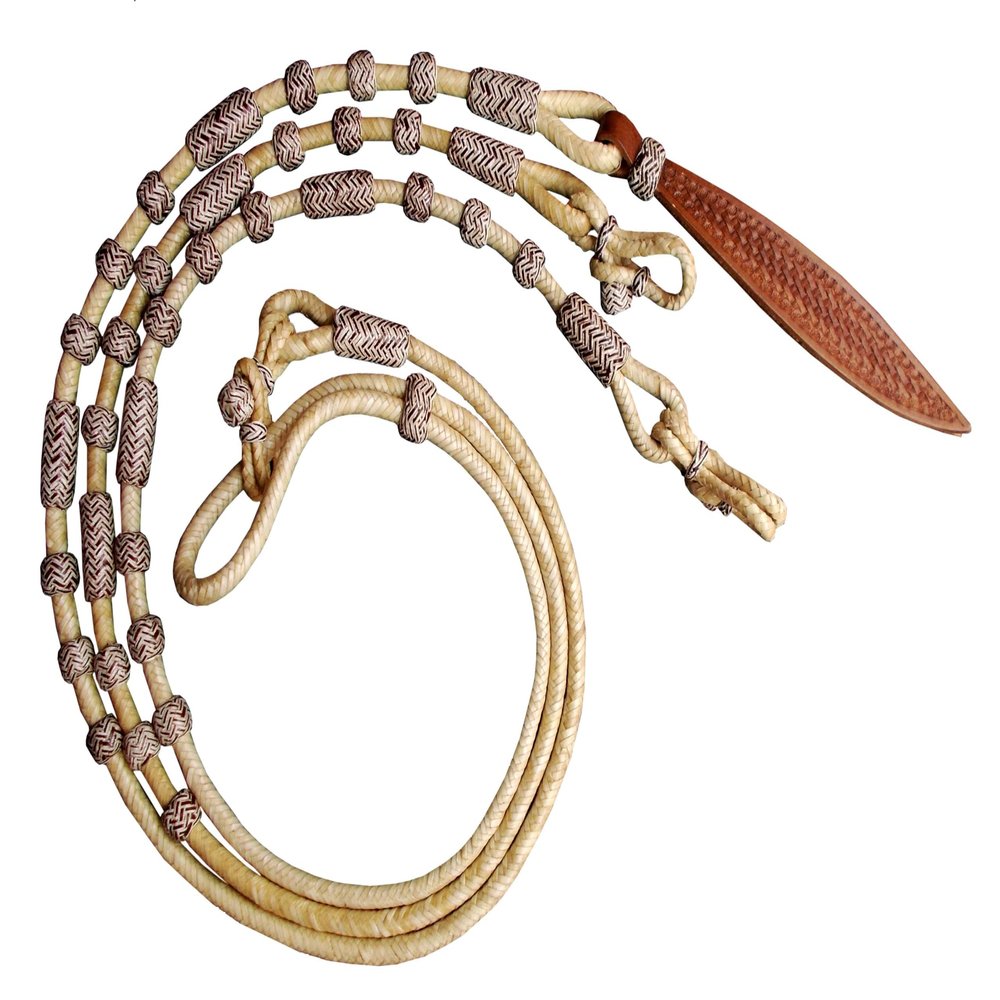 WeavingCraft Hand-Braided Zebra Print Rawhide Romal Reins- Premium Quality Ranch Rope with Knots for Horse Tack- Genuine Raw Hide Leather