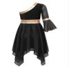 YOOJOO Child Asymmetrical Praise Dance Tunic for Girls Color Block Praise Liturgical Lyrical Dance Dress G2201Black 6 Years view 3