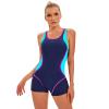 Athletic Swimsuits for Women Boyleg Bathing Suit One Piece Swimsuit Women Modest Sports Swimsuit Women Sleeveless Traje De Ba?o para Mujer for Surfing Diving Swimming Swimwear Blue L view 2