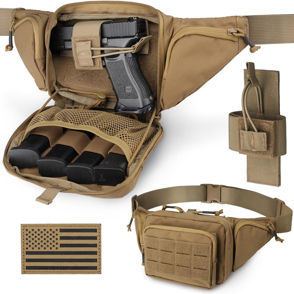 WYNEX Concealed Carry Fanny Pack Pistol Pouch, Tactical Fanny Pack Handgun Pouch with Universal Pistol Holster CCW EDC Waist Pack of Adjustable Paracord Suspension System for Men