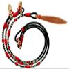 WeavingCraft Premium Quality Rawhide Rope with Red Leather Hand Braided Knots - Ideal for Horse Tack, Romal Reins, and Ranch Riding (Black) view 2