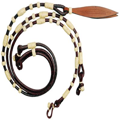 WeavingCraft Hand-Braided Chestnut/Cherry Rawhide Rope Romal Reins with Plain Natural Leather Knots- Premium Horse Tack for Ranch Riding