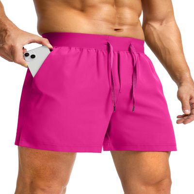 Soothfeel Men's Running Shorts with Zipper Pockets 9"/ 7"/ 5" Lightweight Quick Dry Basketball Gym Workout Athletic Shorts for Men (Hot Pink, M)