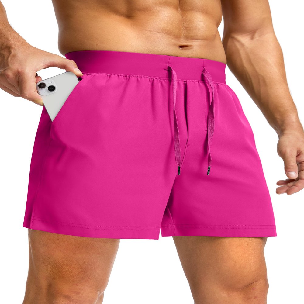 Soothfeel Men's Running Shorts with Zipper Pockets 9"/ 7"/ 5" Lightweight Quick Dry Basketball Gym Workout Athletic Shorts for Men (Hot Pink, M)
