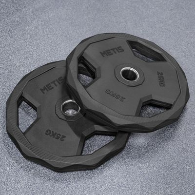 METIS Olympic Barbell Weight Plates - Compatible with Olympic Bar Sleeves for Optimum Fitness Routine | Available in 5 Different Sizes & 4 Weight Sets (55lbs)