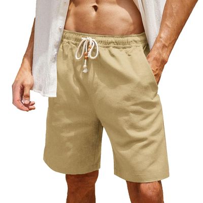 SWJGLITTR Mens Linen Casual Shorts Drawstring Summer Beach Short Pants Lightweight with Pockets and Elastic Waist Shorts (Khaki Color,4X-Large)