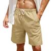 SWJGLITTR Mens Linen Casual Shorts Drawstring Summer Beach Short Pants Lightweight with Pockets and Elastic Waist Shorts (Khaki Color,4X-Large) view 1
