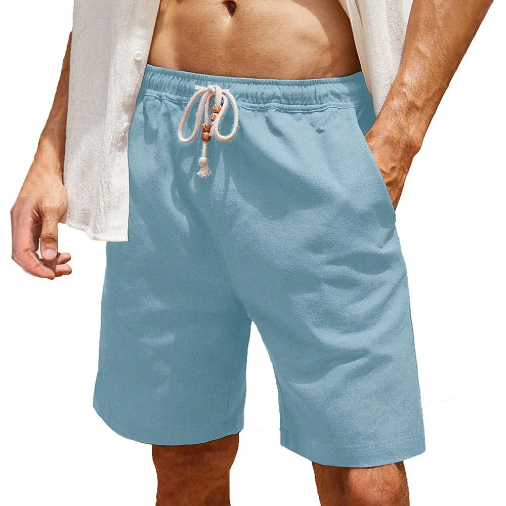 SWJGLITTR Mens Linen Casual Shorts Drawstring Summer Beach Short Pants Lightweight with Pockets and Elastic Waist Shorts (Blue,XX-Large)