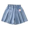 NineFit Basics Girls Flower Ruffle Hem Denim Pleated Flared Casual Shorts Flowy Skirt Gymnastics Shorts for Little (Pink, 6-7 Years) view 1