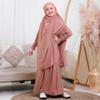 Abayas for Girls Abaya Two-piece Muslim Long Sleeve Arabian Robe Ramadan Maxi Dresses and Full Cover Lace Hijab Kids Dubai Turkey Kaftan Prayer Dress Modest Islamic Casual Clothes Orange Pink 5-6 T view 2