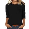 3/4 Length Sleeve Womens Tops Summer Crew Neck Cute Cotton Shirt Solid Color Loose Tunic Tops Blouses with Pockets view 2
