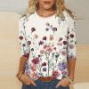 3/4 Sleeve Tunic Tops for Women Vintage Floral Print Blouse Crew Neck Summer Casual Tops Loose Fit Shirt view 2