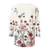 3/4 Sleeve Tunic Tops for Women Vintage Floral Print Blouse Crew Neck Summer Casual Tops Loose Fit Shirt view 3