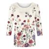 3/4 Sleeve Tunic Tops for Women Vintage Floral Print Blouse Crew Neck Summer Casual Tops Loose Fit Shirt view 4