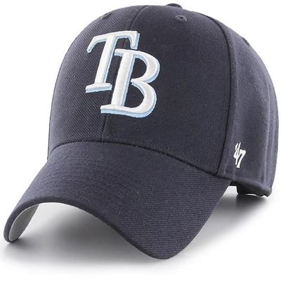 47 Brand MLB Team Color Primary Logo MVP Adjustable Structure Baseball Cap Hat, Adult One Size Fits All - Tampa Bay Rays Navy