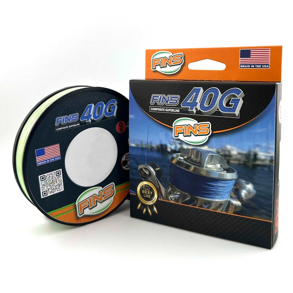 FINS 40G Super Round Braided Fishing Line USA Made - High Strength-to-Diameter Ratio, Smooth Mono Feel, 8 Fiber Bundle Over-Braiding, No Fluff Design - Chartreuse - 85 lb - 3000 Yds
