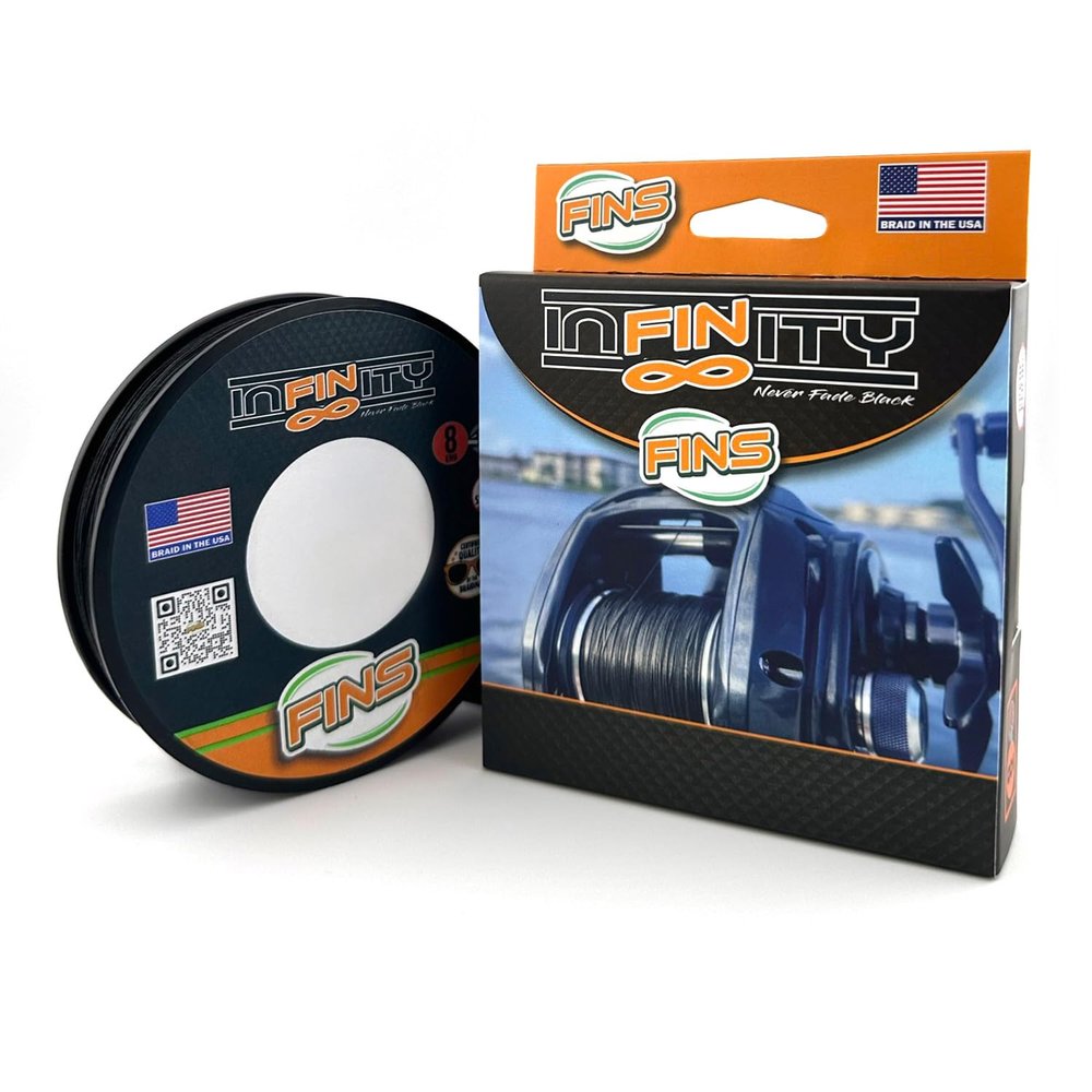 FINS Infinity Braid - USA Made - Silky Smooth 8-End Jet Black Braided Fishing Line for Superior Casting and Quiet Performance in Guides - 1500 Yds - 80 lb