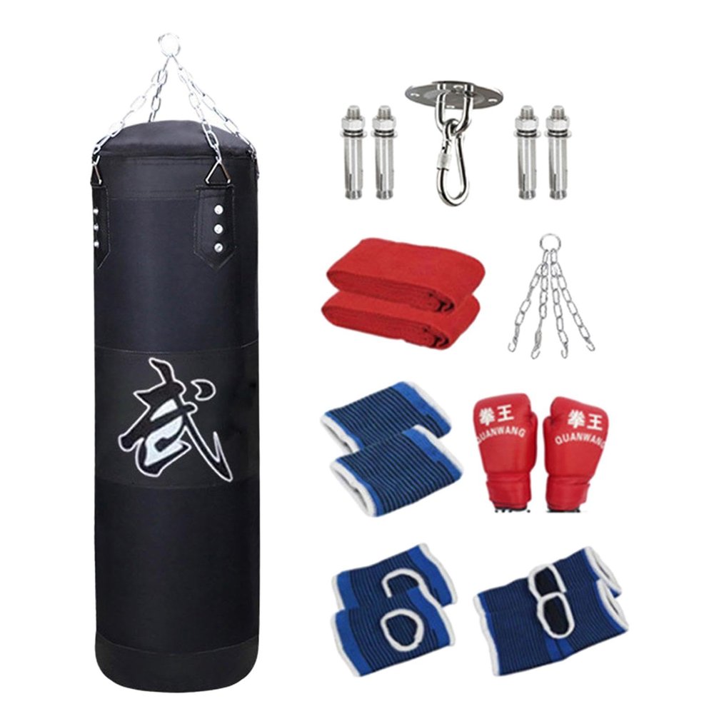 QSTDGVPW Premium Boxing Set with Gloves and Hanging Bag for Home Gym, Black 120cm