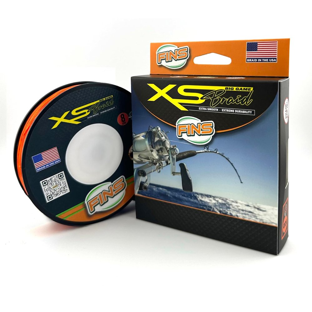 FINS XS Big Game Braid - USA Made - 8-End Round Abrasion Resistant Braided Fishing Line for Freshwater/Saltwater Trolling and Bottom Fishing - Orange - 100 lb - 4000 Yds