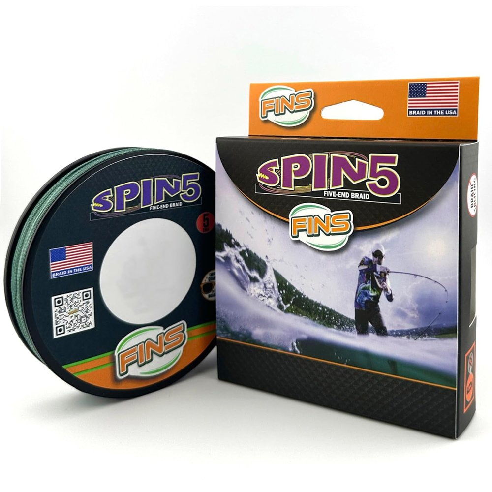 FINS Spin5 Advanced 5-End Braided Fishing Line - USA Made - Superior Roundness for Longer Casts, Ideal for Spinning & Baitcasting Reels - Green - 50 lb - 1500 Yds