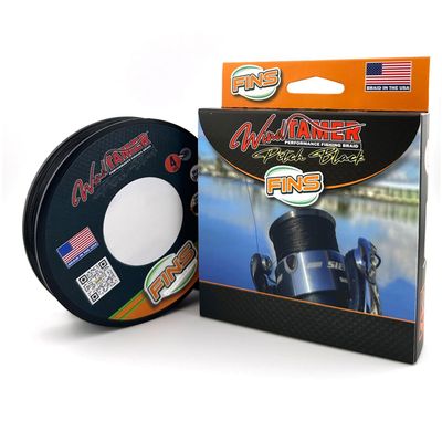 FINS Windtamer Pitch Black Braid Fishing Line - No-Fade, Round 4-End Braided Line for Bass Angling, Resists Wind Knots and Twisting, Non-Bleeding - Black - 65 lb - 300 Yds