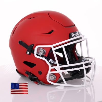 Riddell SpeedFlex Adult w/White SF-2EG-II Facemask + US Flag Decal (Matte Scarlet Helmet, Large Helmet) - Green Gridiron