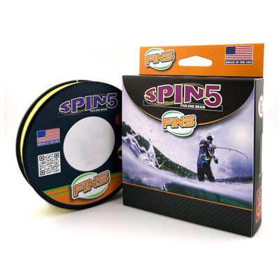 FINS Spin5 Advanced 5-End Braided Fishing Line - USA Made - Superior Roundness for Longer Casts, Ideal for Spinning & Baitcasting Reels - Yellow - 50 lb - 1500 Yds