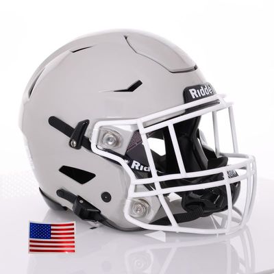 Riddell SpeedFlex Adult w/White SF-2EG-II Facemask + US Flag Decal (Light Grey Helmet, Small Helmet) - Green Gridiron