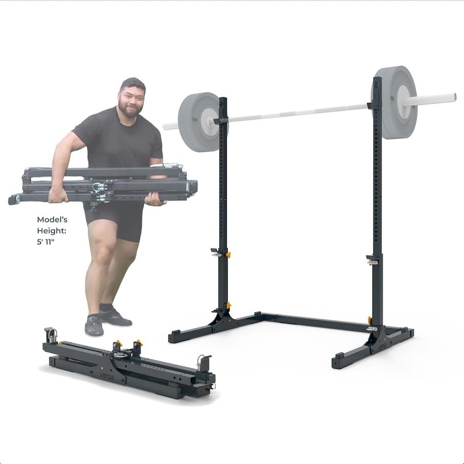 Verse Agile Rack - Portable Multipurpose Squat Rack Bench Press Barbell Rack - Heavy Duty Holds Up To 700lbs - 2 Min Set Up - Folds for Easy Storage - Perfect for Home Gyms & Training Studios