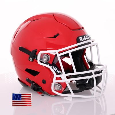 Riddell SpeedFlex Adult w/White SF-2EG-II Facemask + US Flag Decal (Scarlet Helmet, Small Helmet) - Green Gridiron
