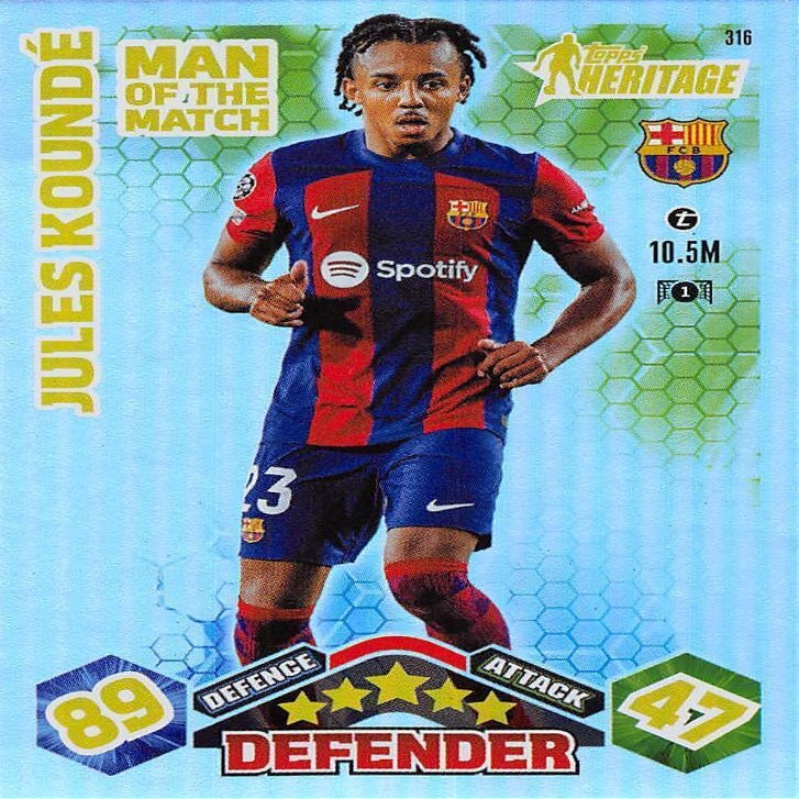 Match Attax Extra 2023 2024 Jules Kounde Man Of The Match Hertitage Trading Card