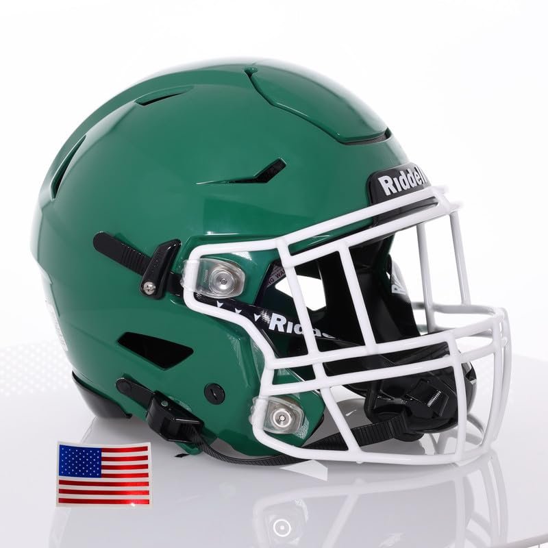 Riddell SpeedFlex Adult w/White SF-2EG-II Facemask + US Flag Decal (Kelly Green Helmet, Large Helmet) - Green Gridiron