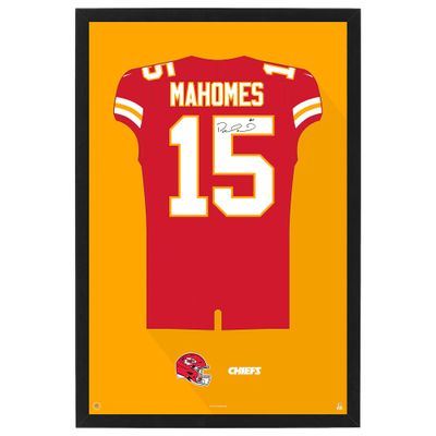 Sporticulture NFL American Football Kansas City Chiefs - Patrick Mahomes Jersey Print Framed Wall Art Picture Poster for Boys Bedroom and Man Cave Decor - Ready to Hang, Red 14" x 20", Small