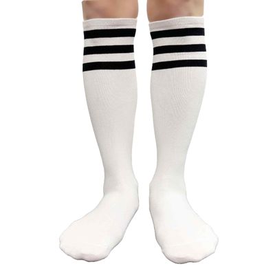 COUVER Women Cotton Tube 3 Stripes Activewear Knee-High Socks, Women Shoe Size 5-9, 1 Pair, White Black