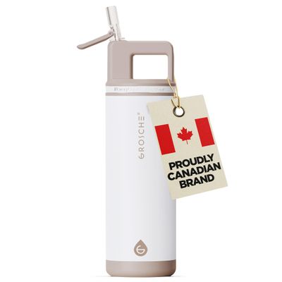 GROSCHE Alpine Flip n' Sip 20 oz Insulated Water Bottle - Stainless Steel, Leakproof Flask with Straw - Perfect for Gym, Travel & Outdoor Use - Keeps Water Cold up to 60 hrs - Cream White