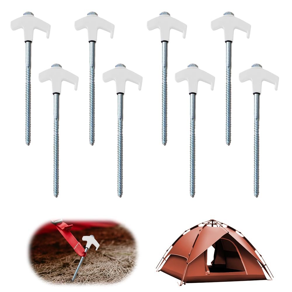 Screw in Tent Stakes - Ground Anchors Screw in, Drillable Tent Stakes Heavy Duty Tent Pegs Camping Stake, Screw in Tree Stake Glow in The Dark Tent Stakes for Outdoor Camping (16, 200MM_White)