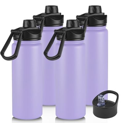 24oz Insulated Water Bottle with Straw Lid, Stainless Steel Metal Water Bottle with Straw & Wide Mouth Lid, Double Wall Vacuum Water Bottle for Hiking Camping, Lavender 4 Pack