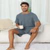 EISHOPEER Men's Ribbed Knit Pajamas 2 Piece Lounge Sets Matching Summe Outfits Sweatsuit Top and Shorts with Pockets Blue Grey XX-Large view 4