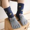 Pursuestar 2 Pairs Five Finger Toe Socks Athletic Casual Cartoon Animal Dog Cat Split Socks for Kids Boys Girls 3-12 Years view 2
