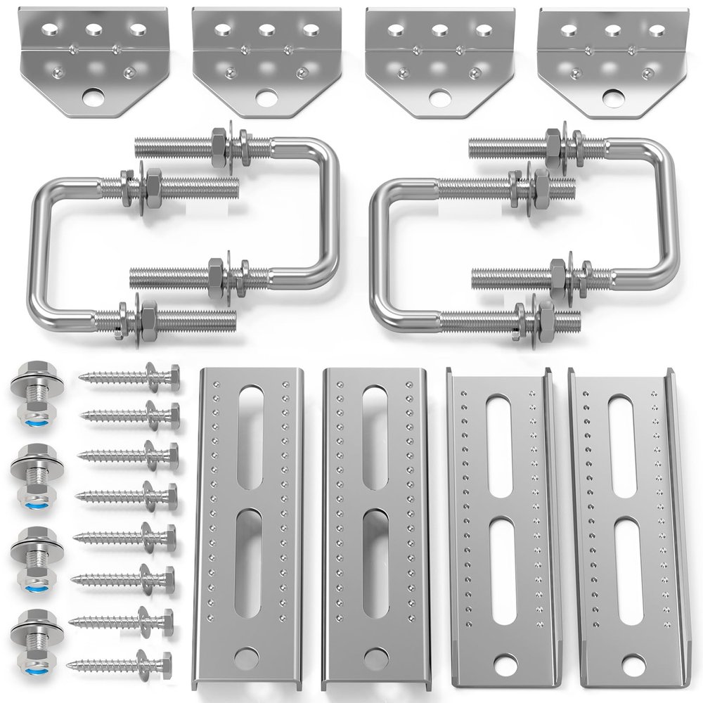 4 Pcs 8 inch Galvanized Swivel Top Bunk Bracket Kit with Hardware, for 3"x3"2"x3",1.5"x3" Boat Trailer Bunk Brackets, for Boat Trailer Bunk Brackets & Square U-Bolts - Fishing Boat or Sailboat