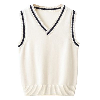 Miaeowve Kids Boys Girls Unisex Sleeveless Sweater Vest Pullover Knitted Jumper Student School Uniform White A 9-10 Years