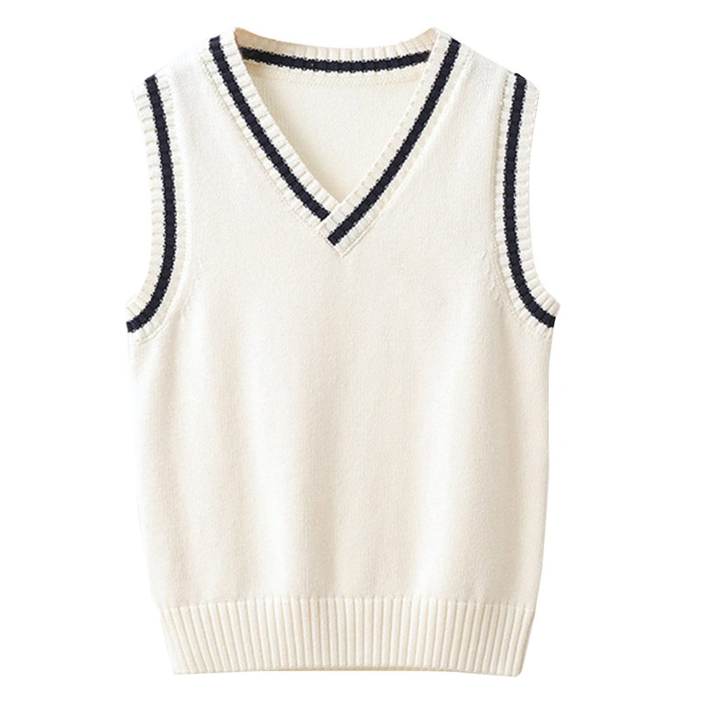 Miaeowve Kids Boys Girls Unisex Sleeveless Sweater Vest Pullover Knitted Jumper Student School Uniform White A 9-10 Years