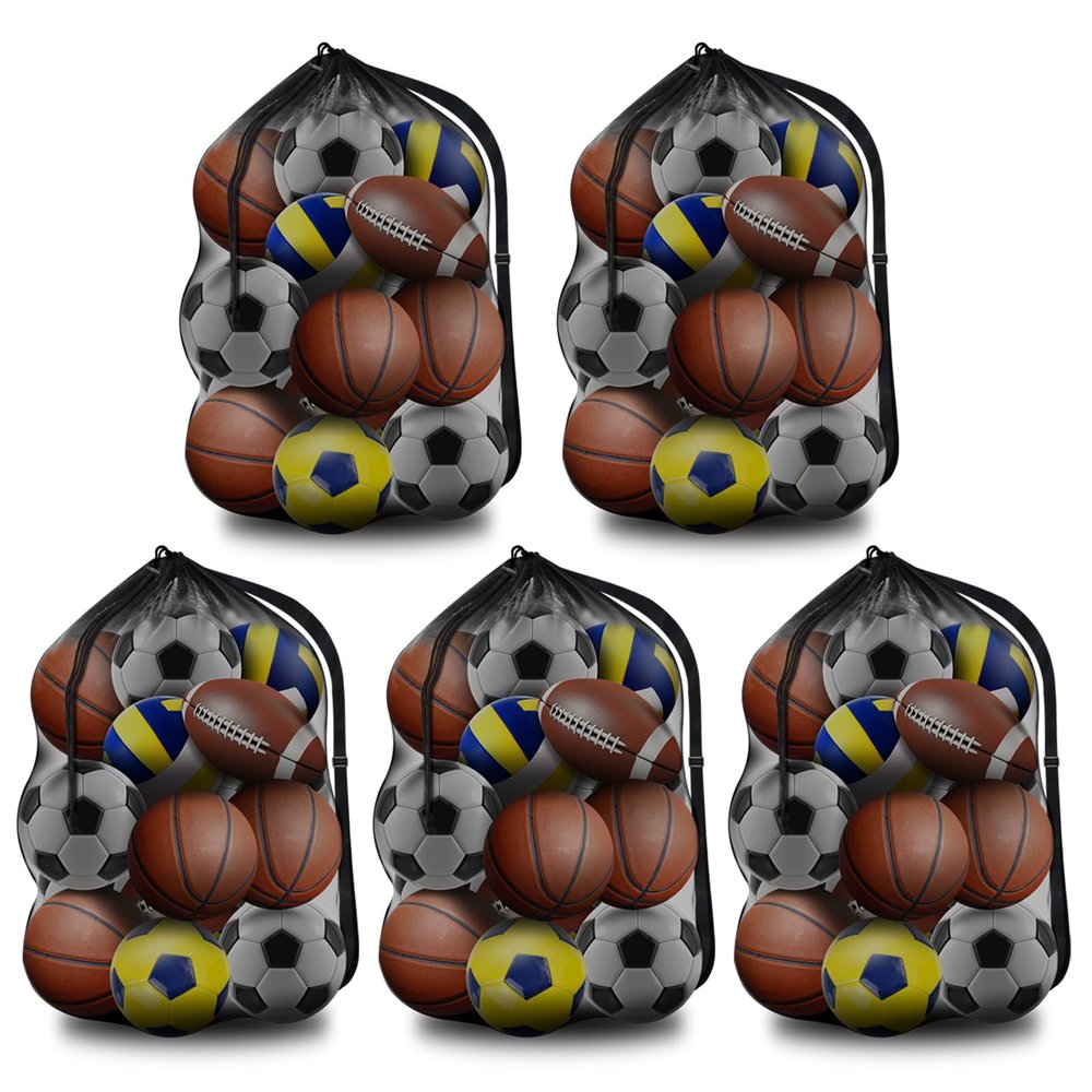 BROTOU Extra Large Sports Ball Bag Mesh, Basketball Bags Team Balls, Adjustable Shoulder Strap, Ball Bags for Holding Soccer, Football, Volleyball, Swimming Gear (30 x 40) (5PCS)