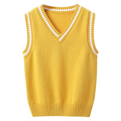Miaeowve Kids Boys Girls Unisex Sleeveless Sweater Vest Pullover Knitted Jumper Student School Uniform Yellow A 5-6 Years