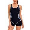 IMEKIS Women One Piece Swimsuit Boyleg Racerback Tummy Control Bathing Suit Sport Color Block Rash Guard Swimwear Suit Black-1 Small view 1
