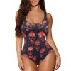 STUOARTE Skull Printed Women One Piece Swimsuit Vintage Round Neck Tank Swimwear Athletic Sport Bathing Suit Retro Beachwear view 3
